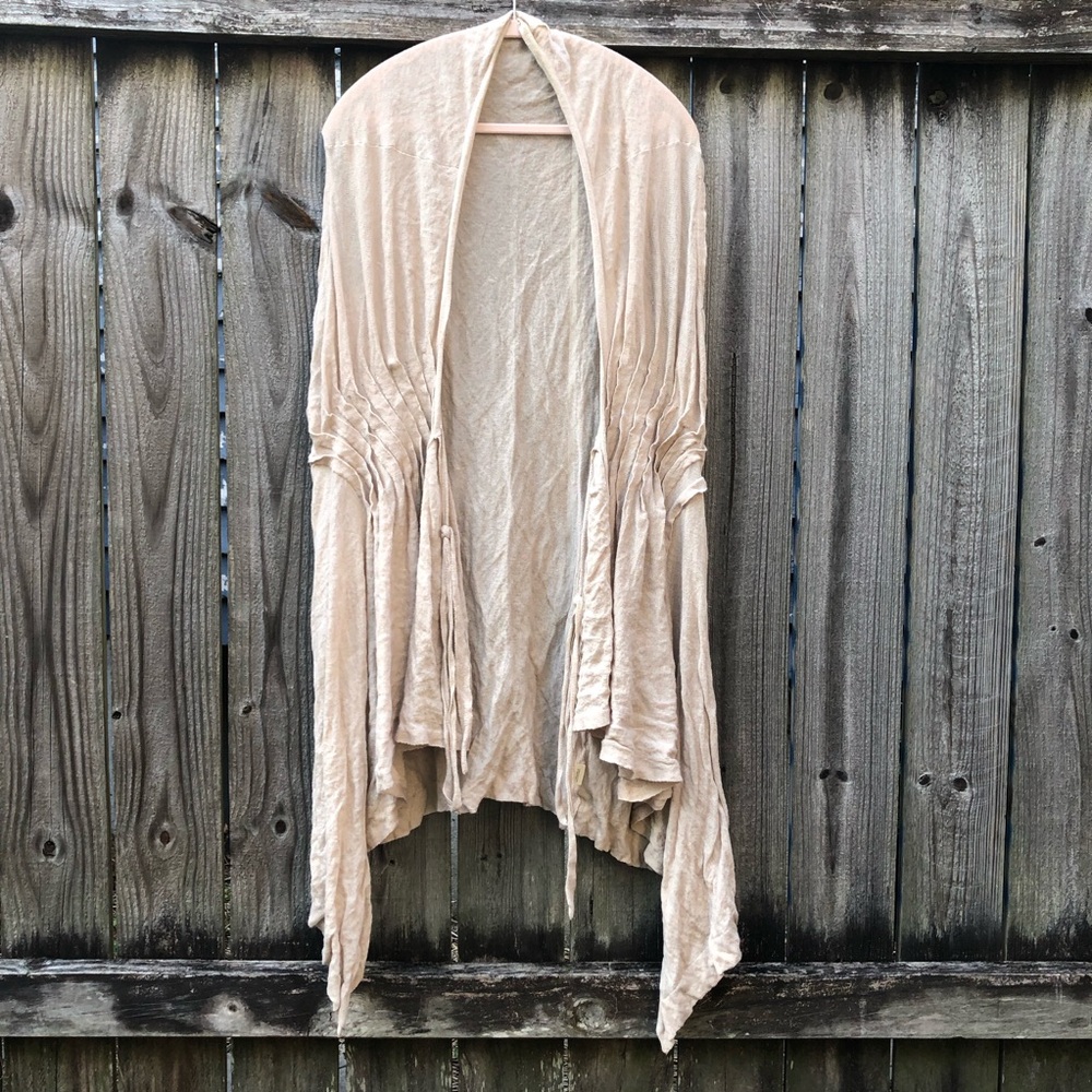 l.a.b. Laurie Ann Brazeau Lagenlook Open Front Duster Cardigan Vest Cotton Steel